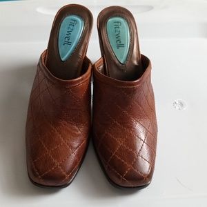 Fitzwell heel mules brown platform block leather size 7M